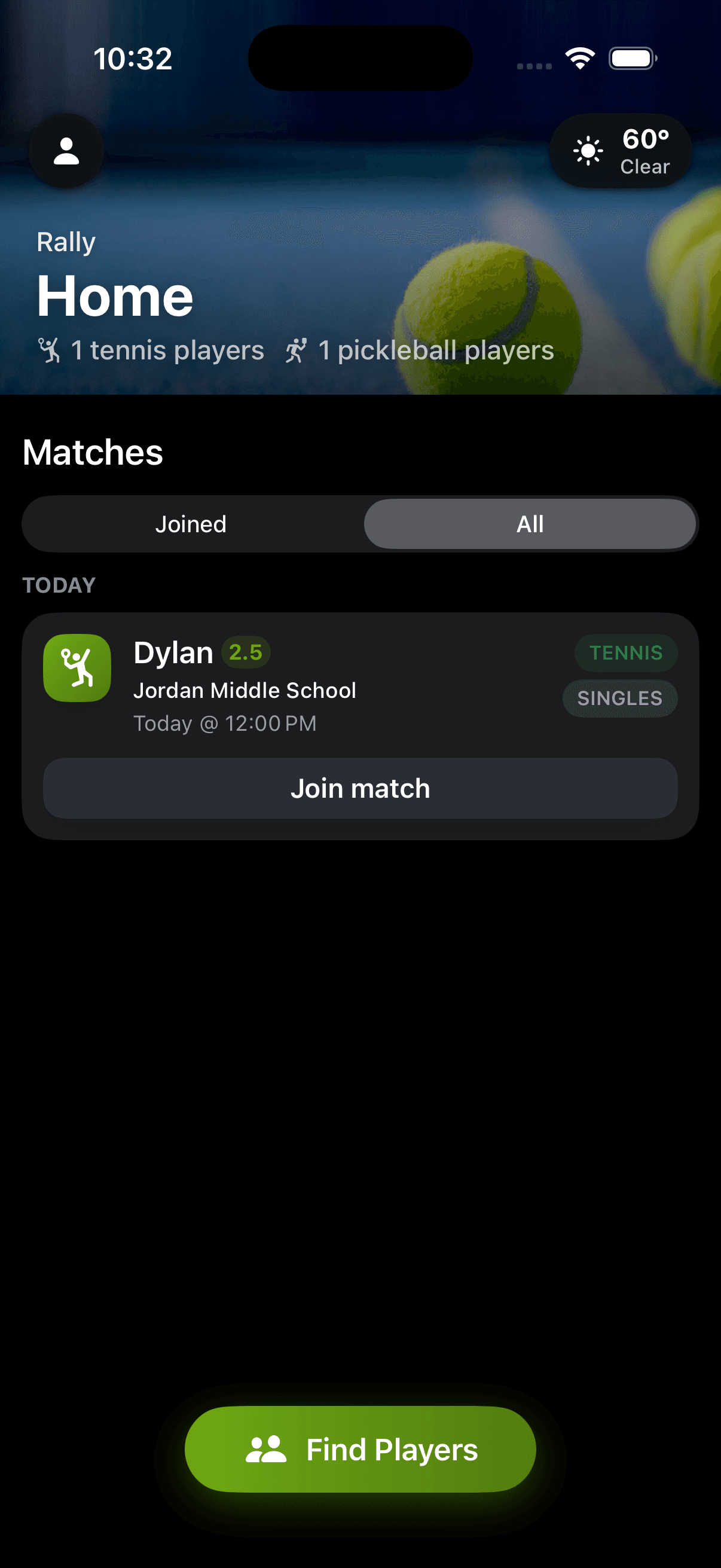 Rally app profile and instant match preview